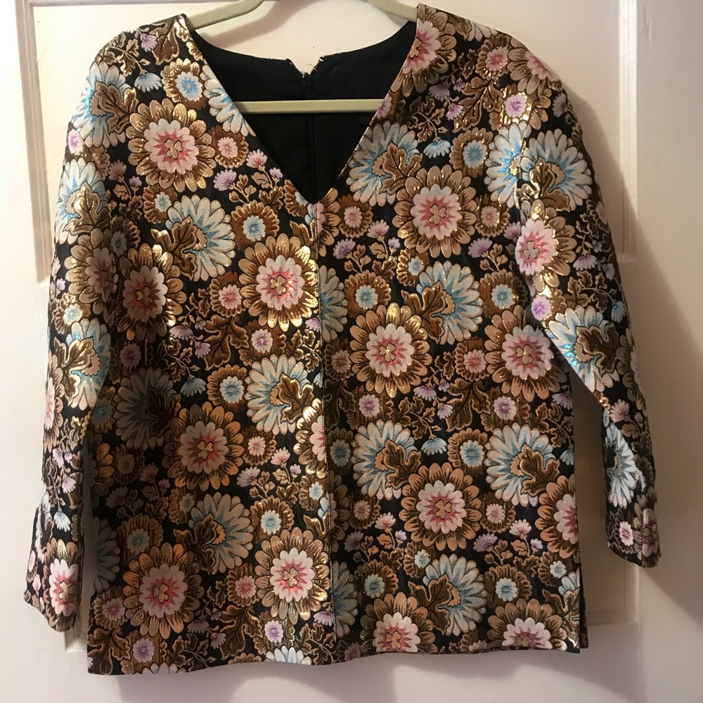 JCREW COLLECTION GILDED FLORAL JACQUARD TOP
